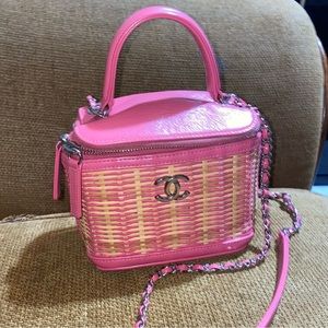 Chanel Take Away Vanity Case Rattan and Calfskin Medium
